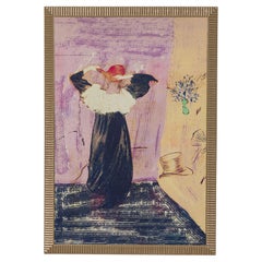 Framed Art Nouveau Print of Woman in Bedroom, Late 19th Century, Gold