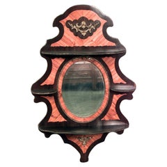 19th Century French Victorian Rosewood Wall Shelf with Oval Mirror