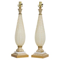 Pair of Barovier Table Lamps, Blown Glass, Mid-Century Modern, Italy