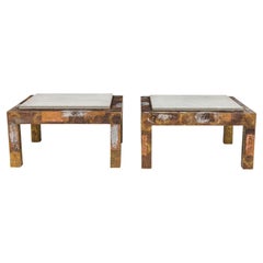 Mid-Century American Coffee Tables with Slate Tops and Metal Cladding