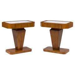 Mid-Century Modern Italian Bedside Tables with Marble Inlay