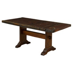 20th Century English Oak Trestle Dining Table with Iron Bands