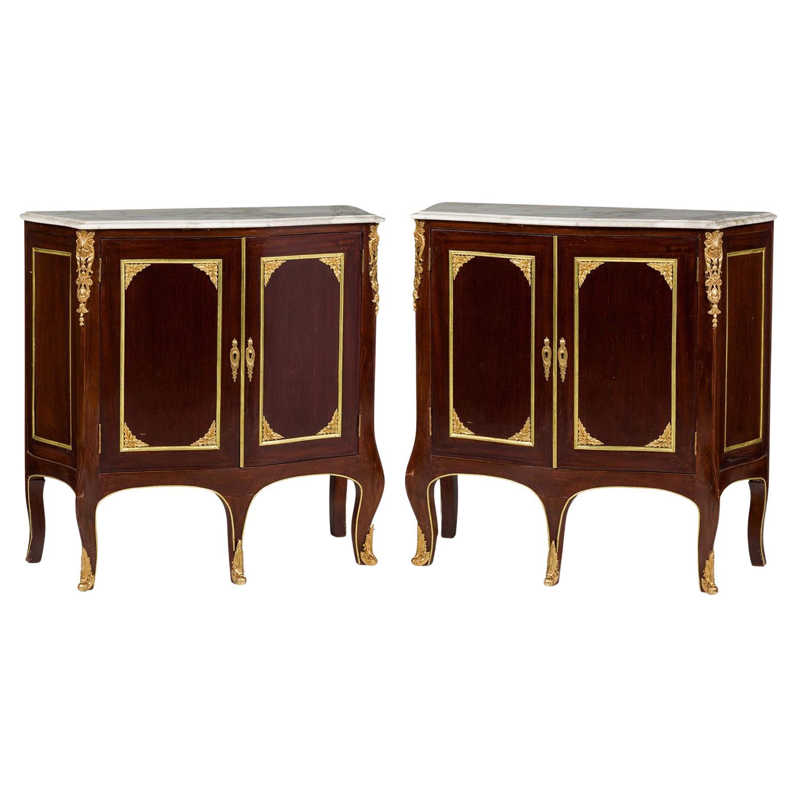 French Victorian Mahogany Commodes with Marble Tops, 20th Century For Sale