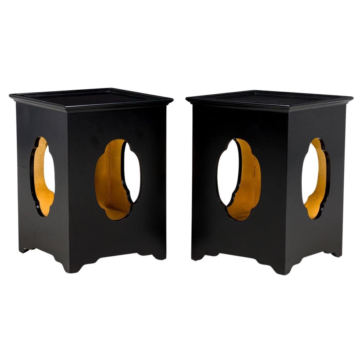 Pair of English Regency Chinoiserie Style Black lacquered Side Tables