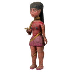 Moorish Mami Wata Figure, Carved Painted Wood, Egyptian, 20th Century