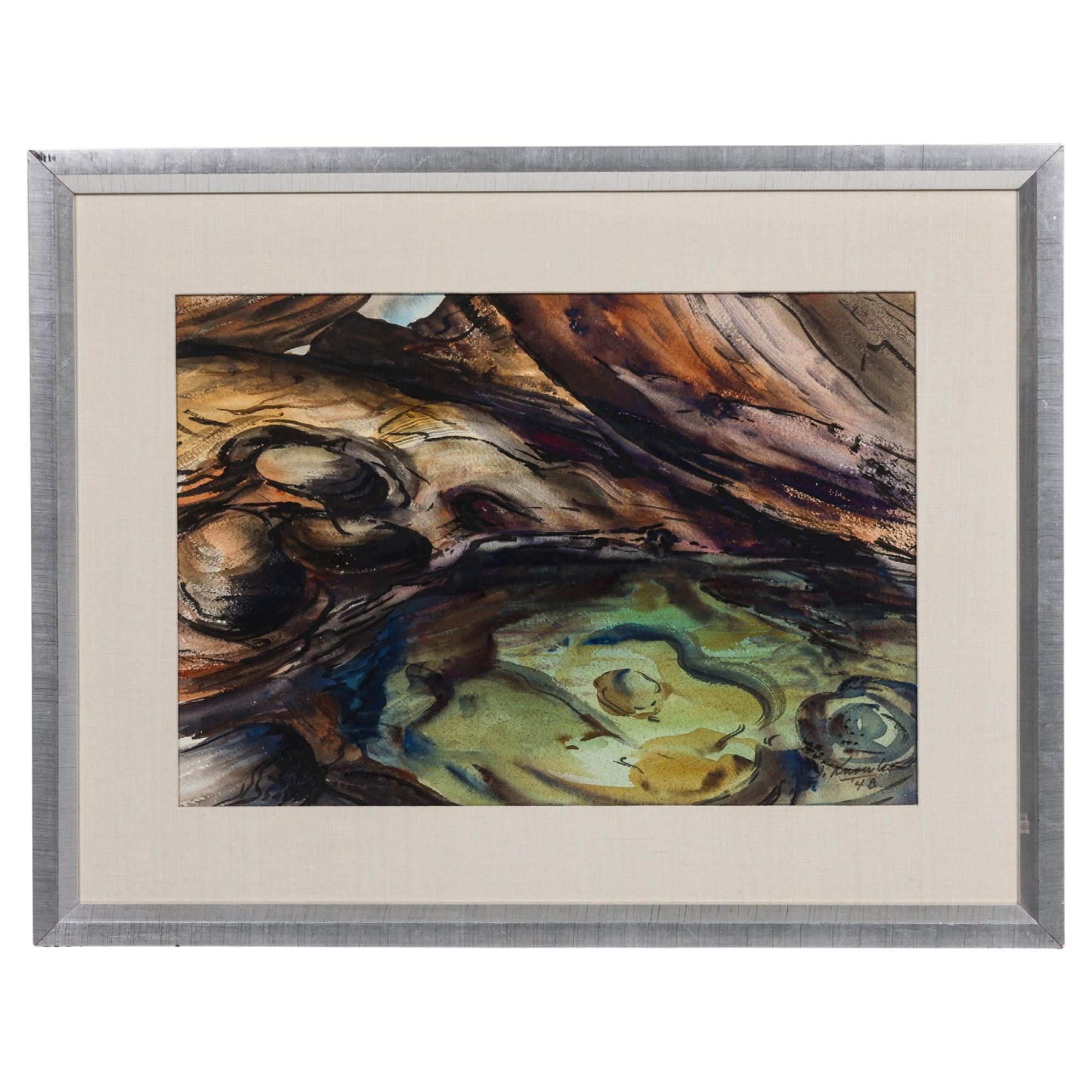 "Whirlpool Abstract Watercolor Painting, Modern Style, 20th Century" For Sale