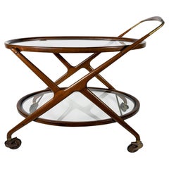 Cesare Lacca Italian Mid-Century Oval Darkened Teak and Brass Serving Trolley