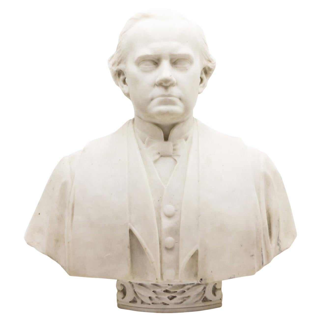 19th Century Victorian White Marble Bust, Carved Gentleman Sculpture