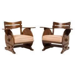 Beige Upholstered Rustic Old Hickory Armchairs, Late 19th Century