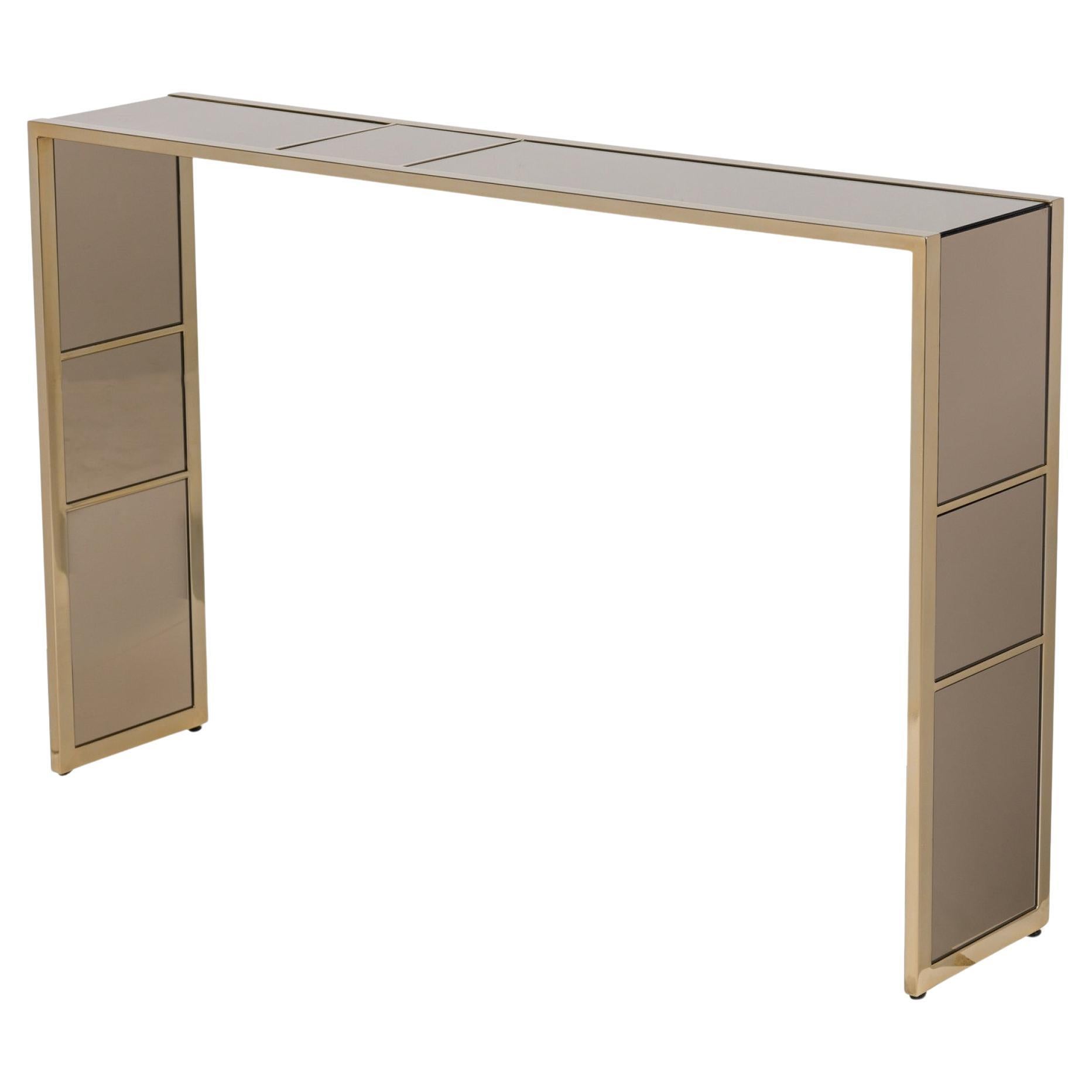 Italian Console Table, Burnished Stainless Steel & Smoked Mirror