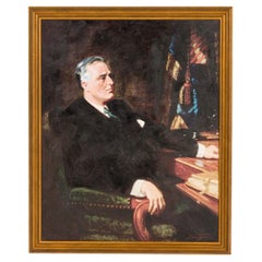 Art Deco Canvas Portrait of Franklin D. Roosevelt in Gilt Frame