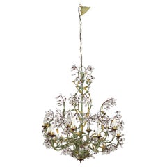 Italian Rococo Chandelier, Crystal & Green Arms, Mid-Century Italy