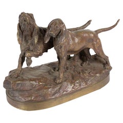 19th Century French Bronze Dog Sculpture by Lecourtier, Antique
