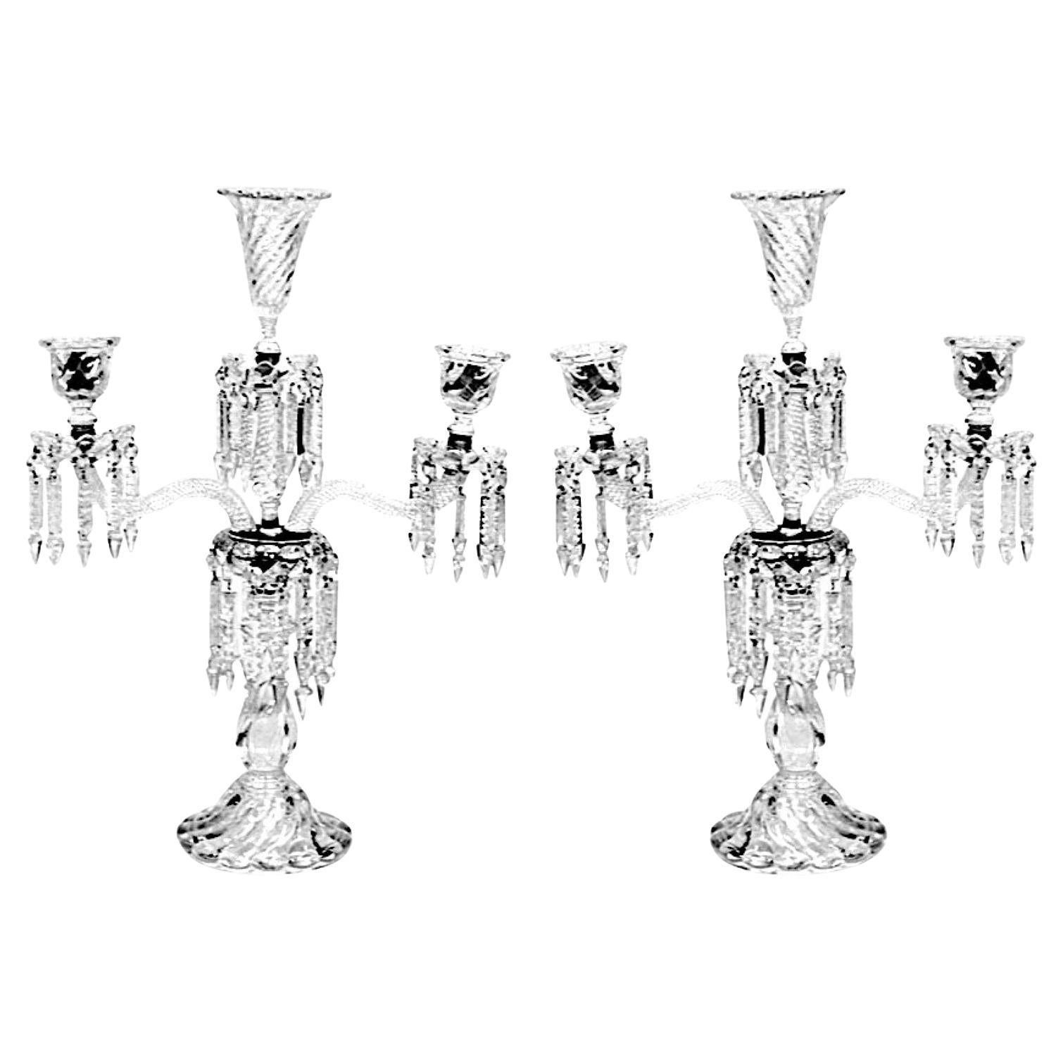 Französische Baccarat-Kristallkandelaber aus dem 19. Jahrhundert, Paar, Wirbelmuster