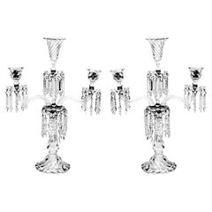 19th Century French Baccarat Crystal Candelabras, Pair, Swirl Design