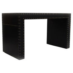 Contemporary Black Leather Desk with Brass Rivets, Modern Design, USA