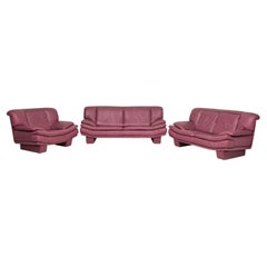 Conjunto de sofás modulares de cuero lila de Nicoletti Salotti de los años 80, juego de 3 piezas