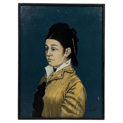 Mid-Century Modern Oil on Canvas Portrait of Lady in Yellow, USA