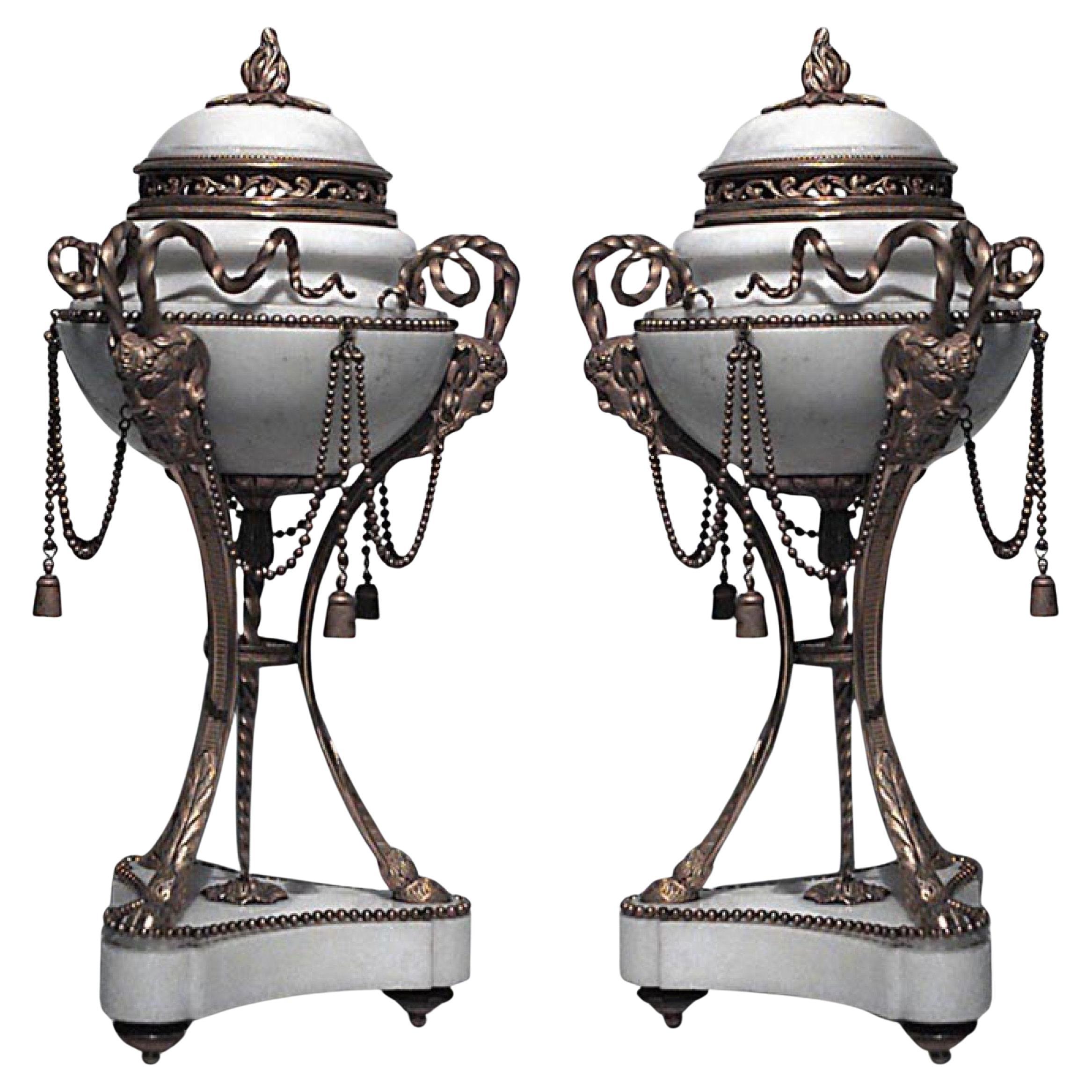 19th Century French Louis XVI Style Ormolu and Marble Cassolettes For Sale