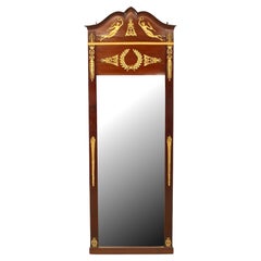 French Empire Style Mahogany and Ormolu Pediment Wall Mirror
