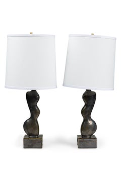 Gary Dipasquale Lampes de table Amorphic Form en céramique métallisée émaillée noir et bronze