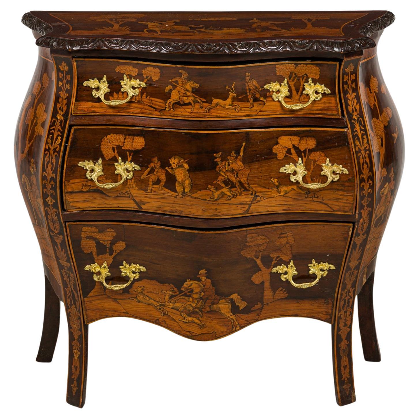 18th Century Continental German Louis XV Commode in Burl Wood & Bronze For Sale
