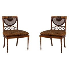 English Adam Style Side Chairs, Satinwood and Cane, Painted Panels, UK
