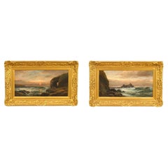 Pair of English Victorian Seascape Oil Paintings, 19th Century, Framed