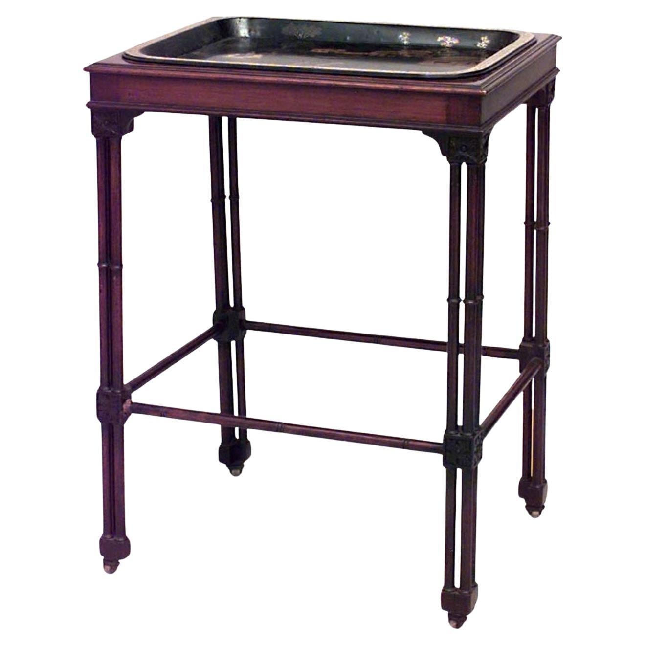 19th Century Chinese Chippendale End Table with Lacquered Tole Tray
