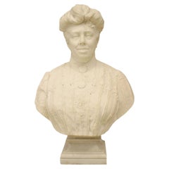 Busto di donna in marmo bianco vittoriano di A. Frille, opera americana del XIX secolo