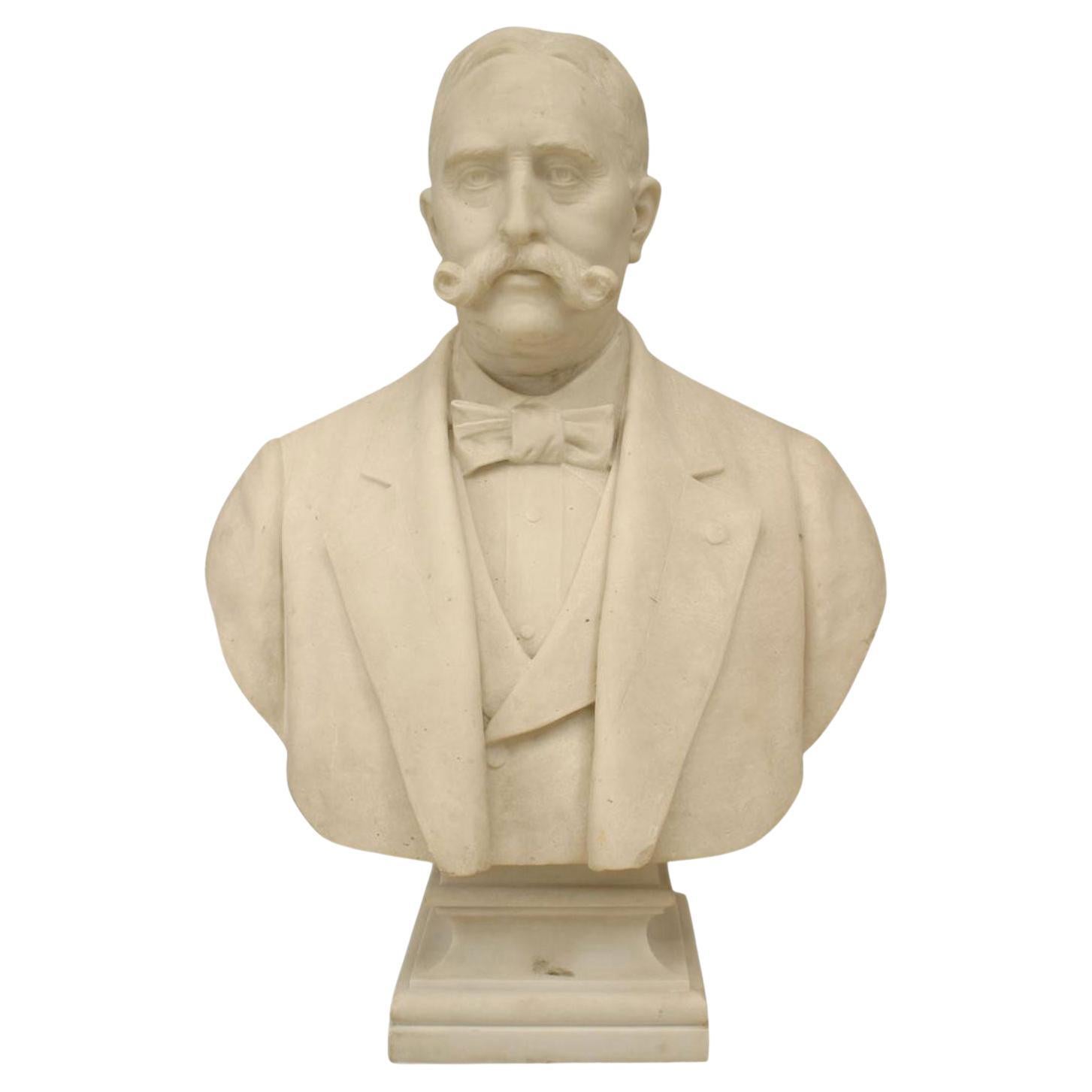 19th Century Victorian White Marble Gentleman Bust by A. Frille