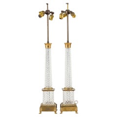 Pair of French Charles X Style Diamond-Cut Crystal Table Lamps