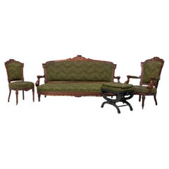 Victorian Living Room Set with Mahogany Frames and Tapestry Upholstery