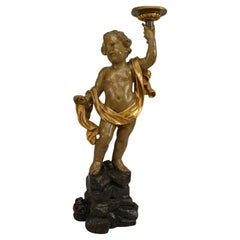 Italian Rococo Green Cupid Figure, Life Size, 18th Century