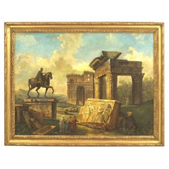 Italienisches neoklassizistisches Landschaftsgemälde in Öl, 20. Jahrhundert, gerahmt