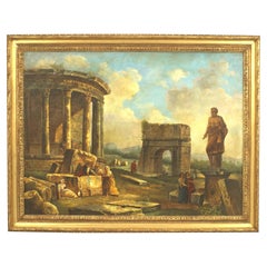Italian Neo-Classic Landscape Oil Painting in Giltwood Frame, 20th C.