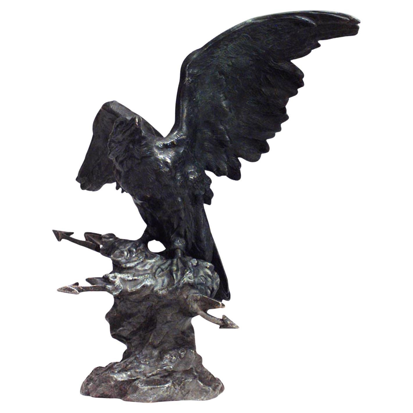American Empire Bronze Eagle Sculpture, 19th Century, USA, Signed Art