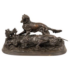 P.J. Sculpture de chien en bronze patiné de style victorien du XIXe siècle de Mene