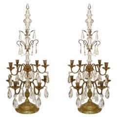 French Louis XVI-Style Bronze and Crystal Candelabras, 20th Century