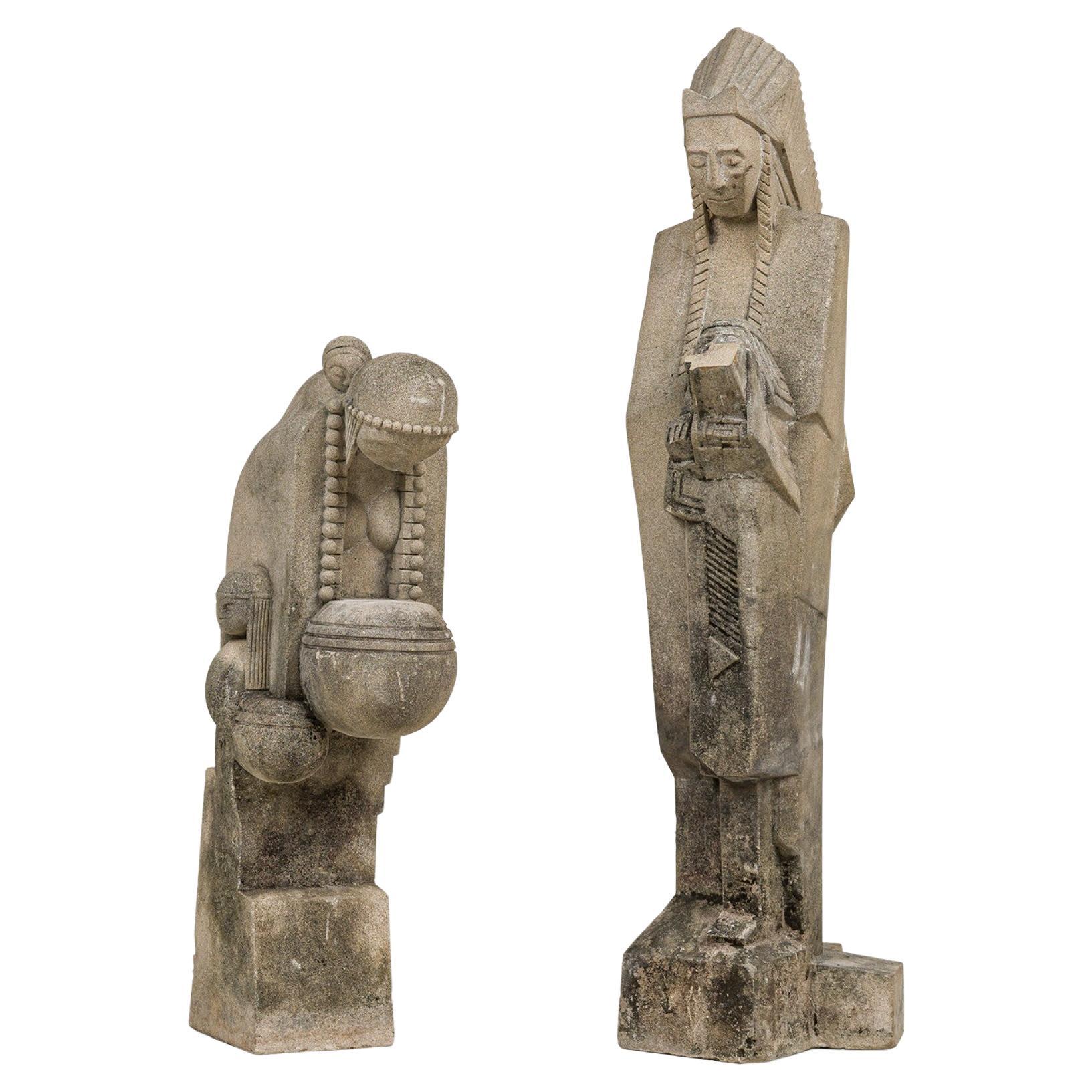 Frank Lloyd Wright Pair of Art Deco Concrete Figural Sculptures For Sale