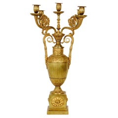19th Century French Empire Bronze Dore Five-Arm Urn Candelabras