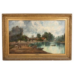 Gilt Framed Oil Painting of Landscape Scene, Biedermeier, 19th Century