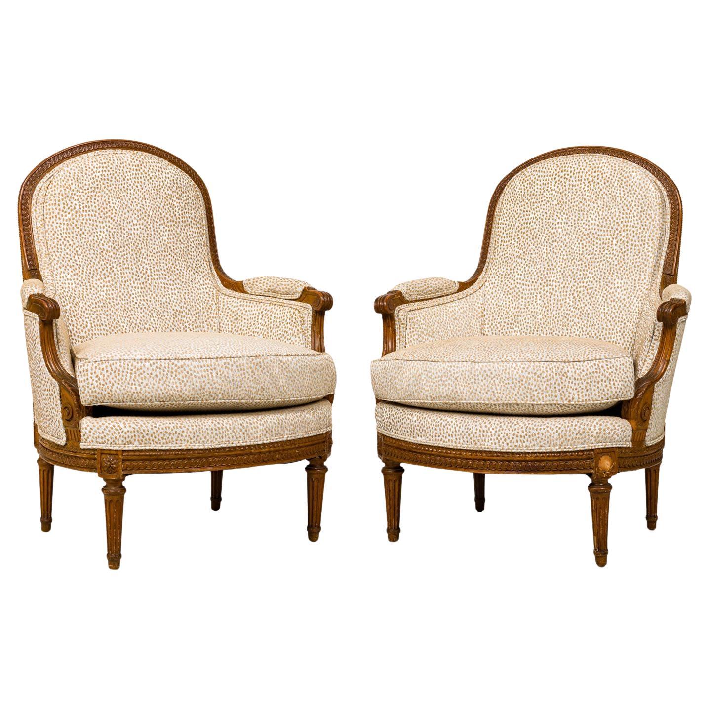 Pair of Louis XVI Beechwood Bergeres, 18th Century French Armchairs