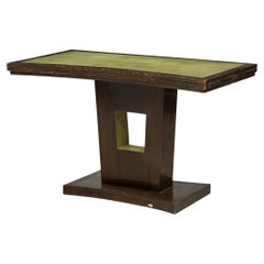 Paul Frankl Art Deco Console Table, Mahogany & Green Leather, USA