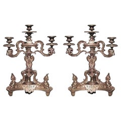 19th Century French Empire Bronze Dore Candelabras with Sphinx Figures