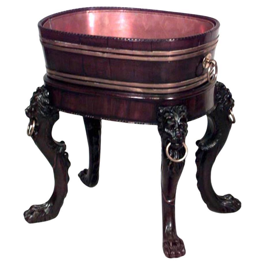 19th Century English Georgian Mahogany Lion Planter with Brass Trim For Sale