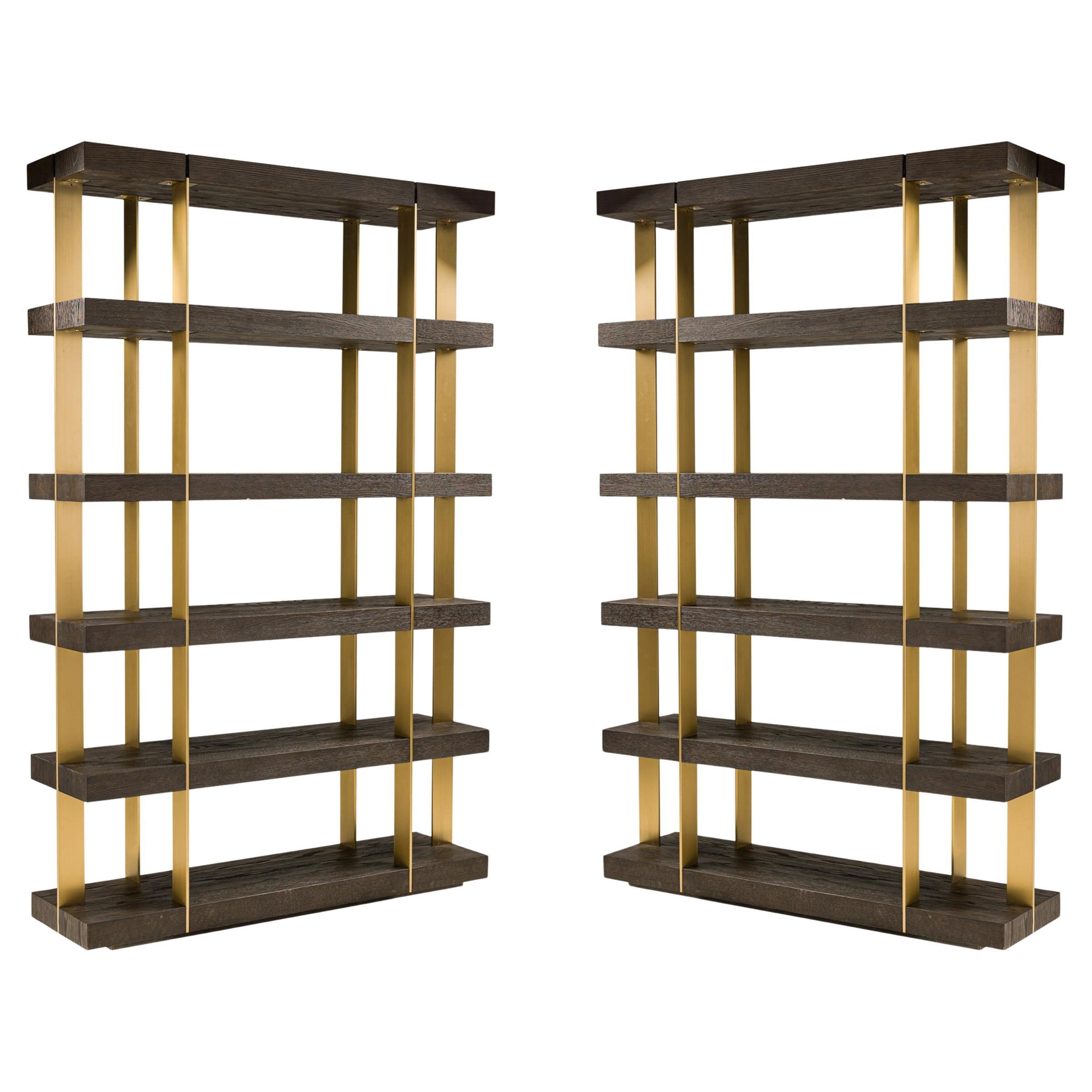 Contemporary Oak & Gold Bookcases by Thomas Bina & Ed Robinson
