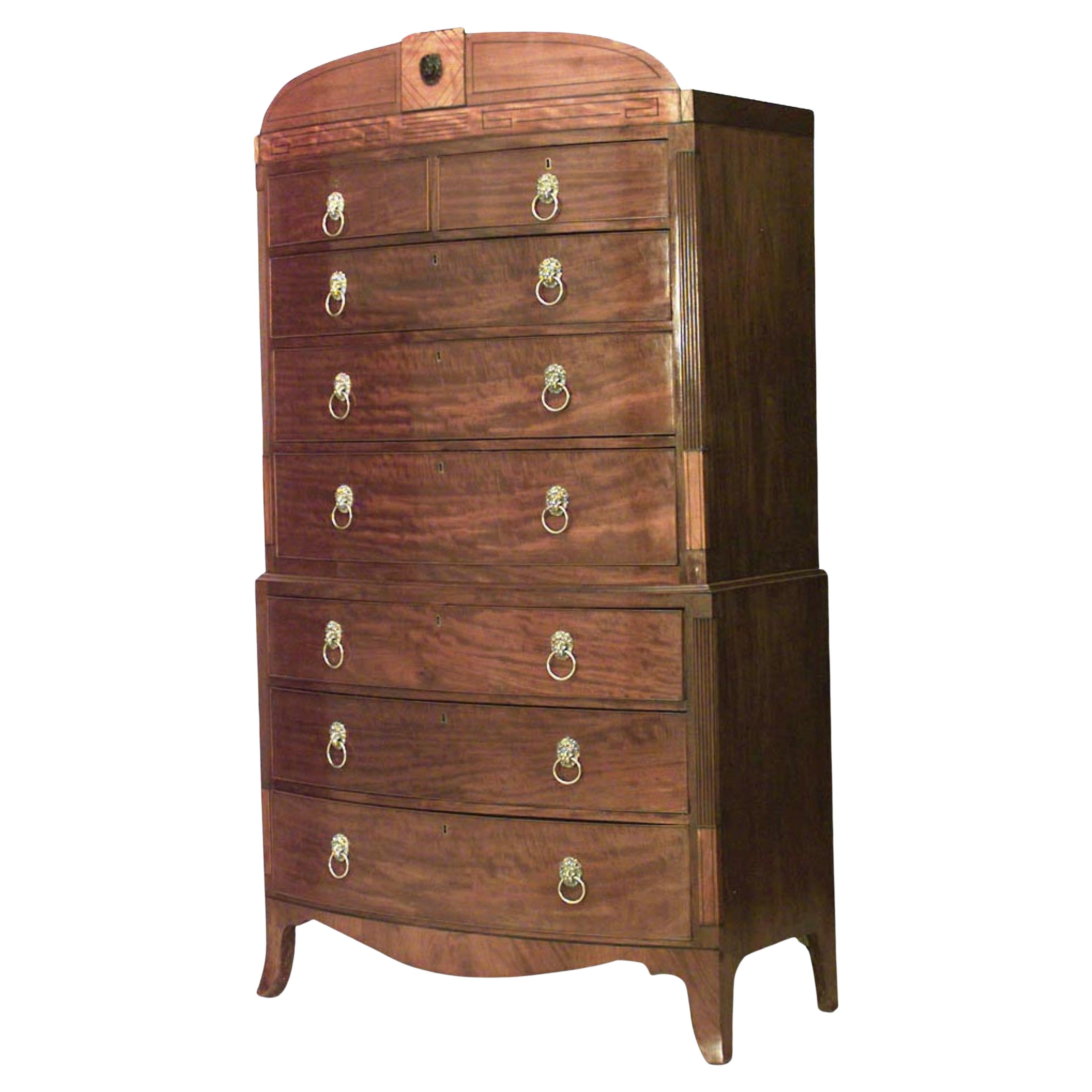 English Regency Mahogany Chest with Inlaid Pediment Top For Sale