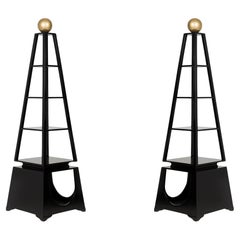 Mid-Century Modern Ebonized Etageres, Obelisk Form, USA, Gold Finial