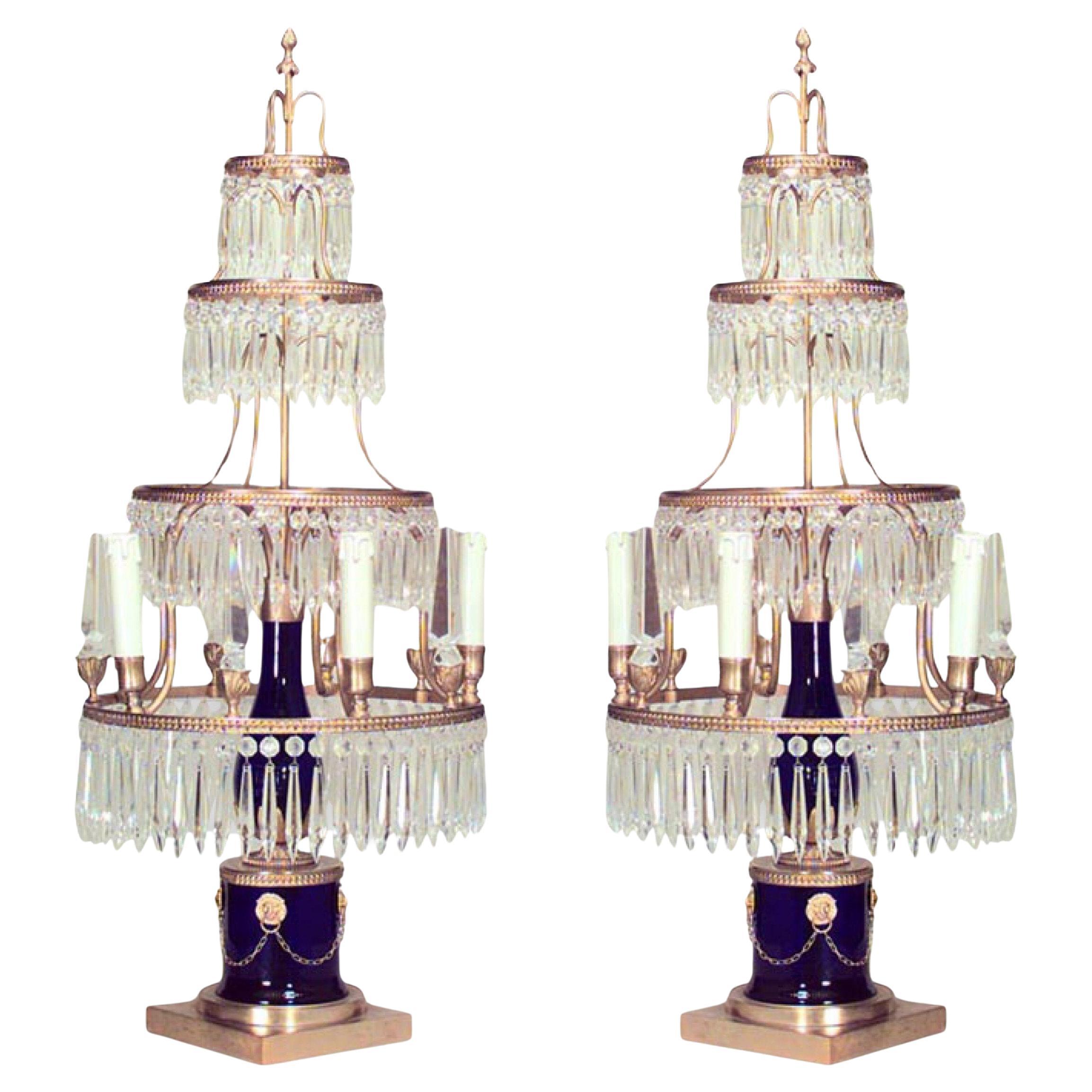 Russian Neoclassic Candelabras, Ormolu and Cut Glass, 20th Century For Sale
